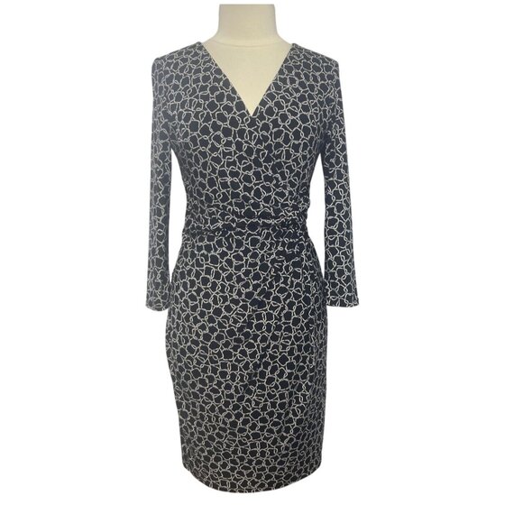 Chaps Wrap Dress Women Medium Black White Long Sleeve - Picture 2 of 8